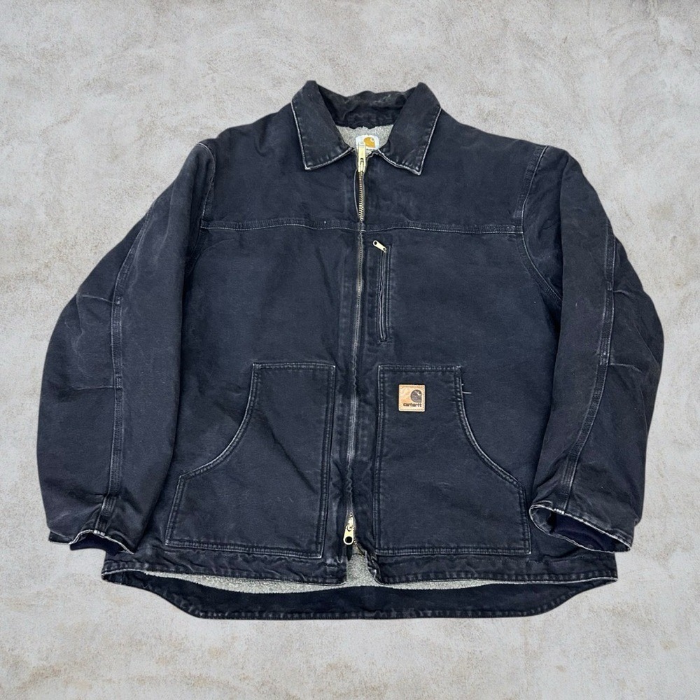 Carhartt Jacket Mens 2XL Black C61 BLK Duck Canvas Sherpa Lined Detroit Workwear